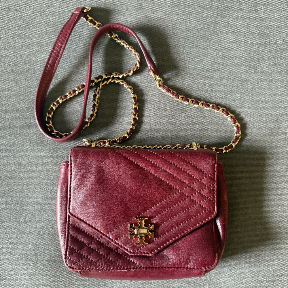 Tory Burch Maroon Quilted Leather Crossbody